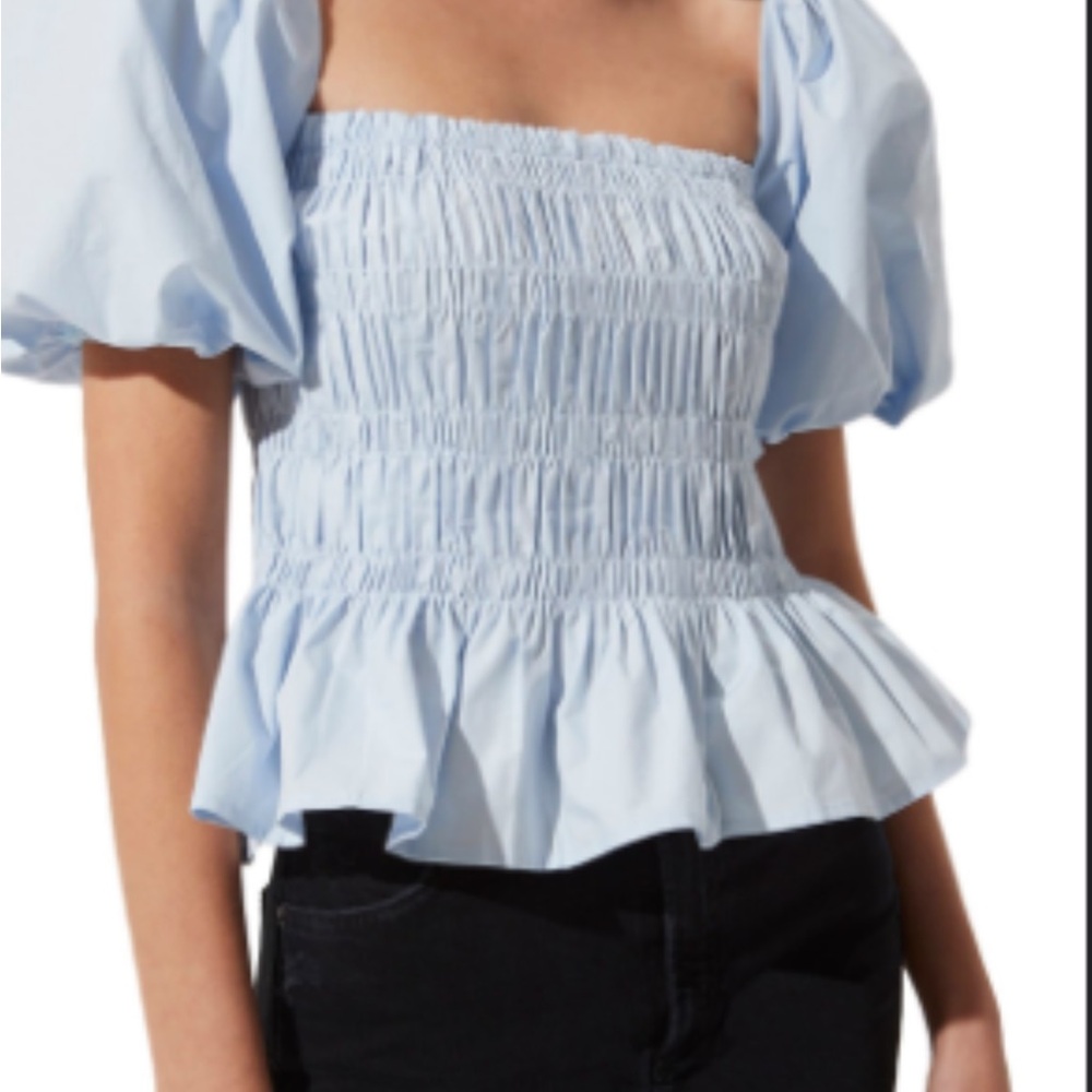 ASTR Blue Peplum Puff Sleeve Blouse